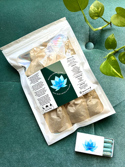 Respire Bundle • Blue Lotus Flower & Mullein (12) 2g Tea Bags + Matchbox Set